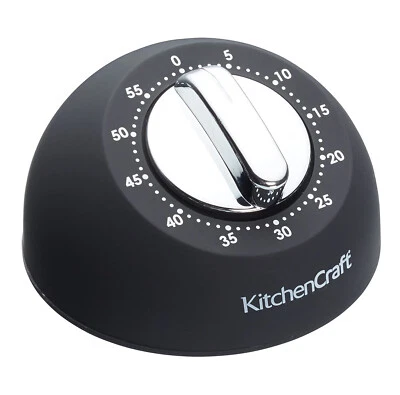 KitchenCraft Soft Touch Mechanical 1 Hour Kitchen Timer - Black - Image 1 of 2