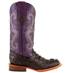 Ferrini Rancher Caiman Print Square Toe Cowboy  Womens Brown, Purple Dress Boots - Picture 1 of 5