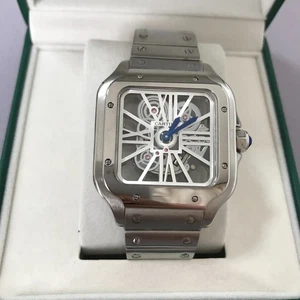 Authentic❀Cartier❀Santos Manual Mechanical Skeletonized Silver Watch - Picture 1 of 6