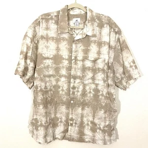 H&M Relaxed Fit Linen Blend Button Front Shirt Short Sleeve Mens Size L Casual - Picture 1 of 6