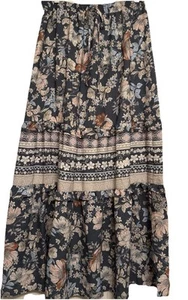 Dusty Navy Blue Floral Long Maxi Tiered Ruffle Skirt by Sienna Sky Large 12-14 - Picture 1 of 9