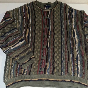 Vintage R&R Casuals Sweater Mens XL 90s Coogi Style 3D Textured Knit Earth Tones - Picture 1 of 17