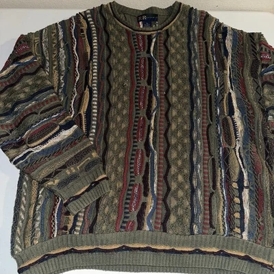 Vintage R&R Casuals Sweater Mens XL 90s Coogi Style 3D Textured Knit Earth Tones - Image 1 of 4