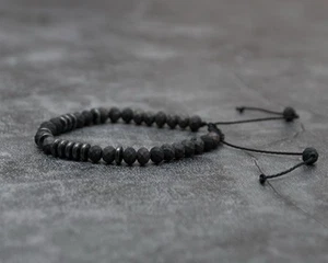 Adjustable dark grey bead bracelet for women men teens, 5 mm cord bracelet gift - Picture 1 of 5