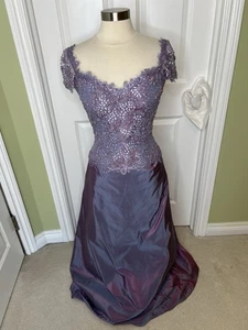Ivonne De La Vega Silk Evening Gown Formal Dress Lace Beaded Purple S Read - Picture 1 of 18