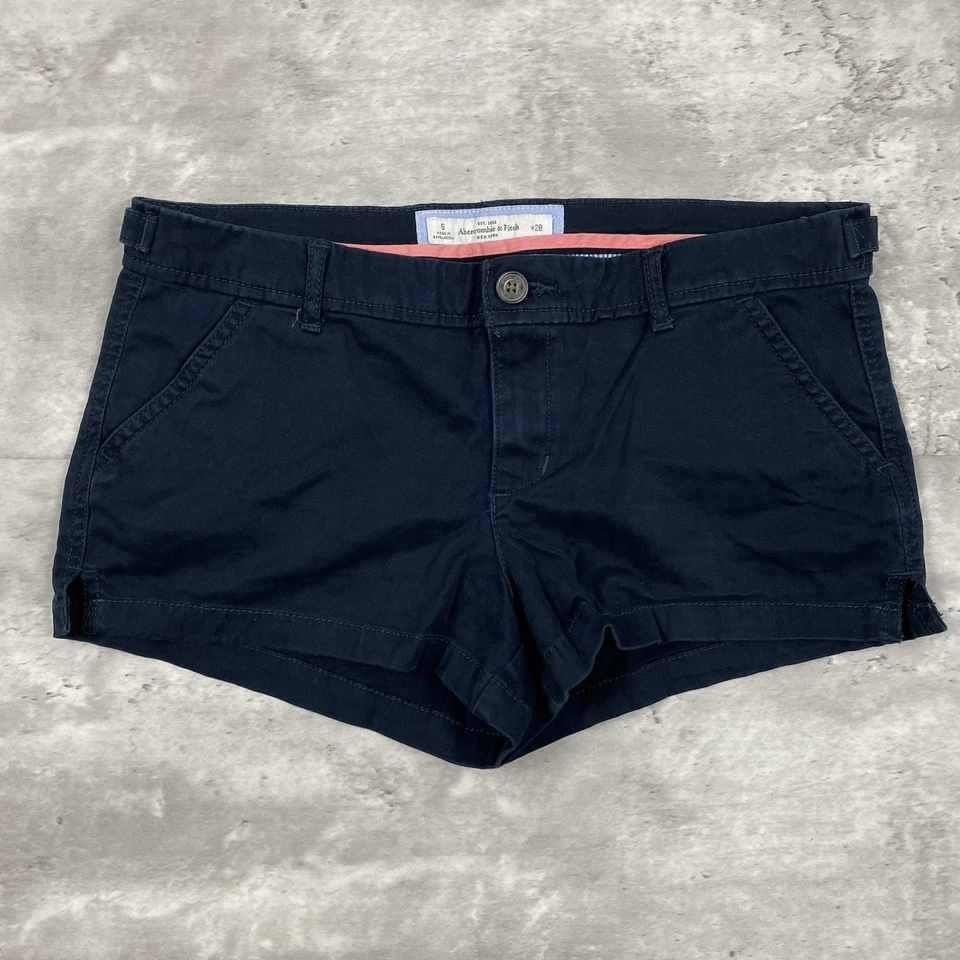 Micro shorts vintage ABERCROMBIE & FITCH 28 azul marino Y2K tiro bajo caqui Foto 1 de 4