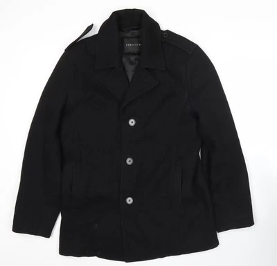 Structure Men's Black Wool Blend Pea Coat Jacket Size S Regular - Image 1 of 4