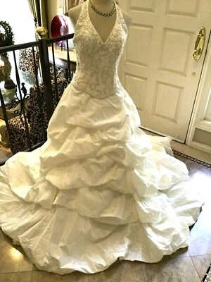 DEMETRIOS Bridal gown Wedding Dress Halter Corset taffeta  IVORY 10 NWOT - Image 1 of 4