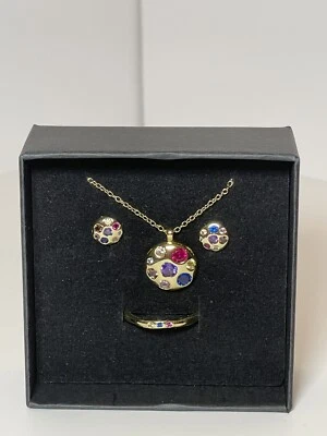 Juego de aretes anillo collar cristal chapado en oro de 18 quilates Penny+Grace Foto 1 de 4