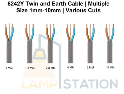 6242Y Twin & Earth Cable Various Size 1mm - 10mm Electric Wiring Flat Grey Light - Image 1 of 3