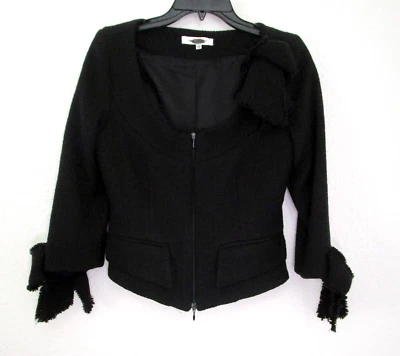 Chaqueta para mujer Anne Fontaine Alena negra detalle de lazo francés tweed cremallera talla 38 Foto 1 de 4