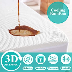 Cooling Bamboo Mattress Protector Waterproof Quilted Pad Breathable Deep Cover - Picture 1 of 7