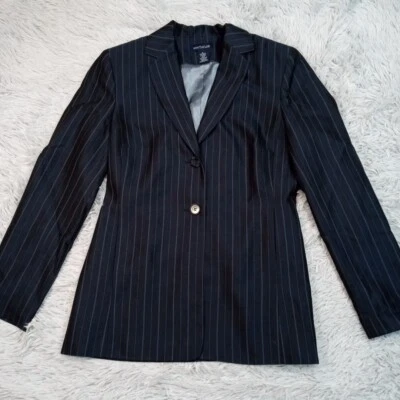 Vintage Ann Taylor Jacket Womens 6 Blue Wool Mohair Blend Pinstripe Professional - Image 1 of 4