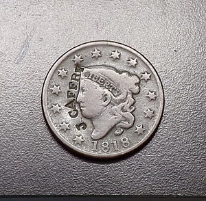 1818 USA Large Cent Coronet Head Liberty Penny Counterstamp "J CAFFRY" - Picture 1 of 2