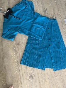 Vtg Laurel By Escada Women's Size 40/ Sweater& Pleated Skirt Suit Set. Peacock - Picture 1 of 16