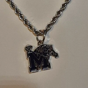 MEMPHIS TIGERS Chrome Pendant Charm /  STAINLESS ROPE CHAIN NECKLACE - Picture 1 of 6