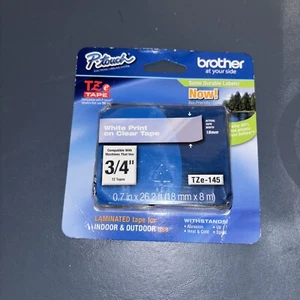 Brother 3/4" (18mm) White on Clear P-touch Tape (TZe-145) - NEW SEALED - Picture 1 of 2