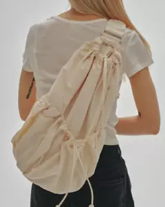 TODAYFUL Nylon Gather Bag In Beige/Black - Picture 1 of 8