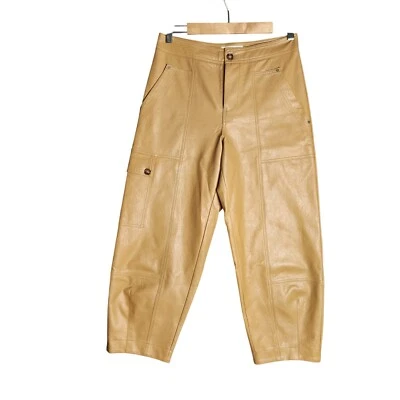 By Anthropologie Faux Leather Utility Cargo Pants Women's 4P  Tan Straight Leg - Image 1 of 4