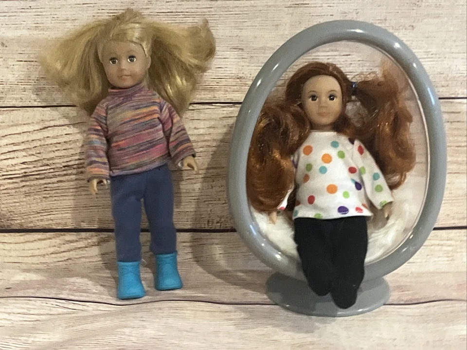 Lot Of 2 Lori Mini Fashion Dolls 6” W/ Egg Chair Blonde & Red Hair - Image 1 of 4