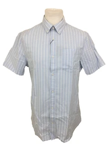 M&S Men's Short Sleeved Shirt Blue White Mix Striped Button Collar New F1 - Picture 1 of 80