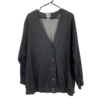 Vintage 80s 90s Gitano V-Neck Black Denim Grunge Jean Jacket Womens XL XXL - Image 1 of 4