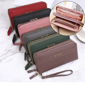 Womens Long Clutch Leather Wallet Credit Card Holder Phone Wristlet Bag Handbag - Picture 1 of 18