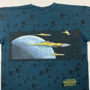 VTG Star Wars Episode 1 Naboo Bravo Squadron T-Shirt Boys Youth Large Movie - Picture 1 of 8