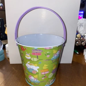 Easter Basket Bucket. Egg Hunt Accessory- Mini Metal Bucket Chick And Bunny - Picture 1 of 4