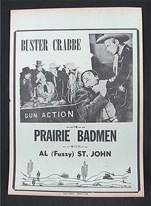 1946 Prairie Badmen altes Filmplakat Broadside Buster Crabbe Al Fuzzy St John - Bild 1 von 1