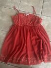 Victoria’s Secret M Embroidered Red Slip Gown Sleepwear Lingerie Rare Mini Dress