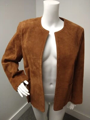 Chaqueta Blazer Mediana Nueva con Etiquetas Marlynn Traditions Ltd Marrón Gamuza Frente Abierto Forrada Foto 1 de 4