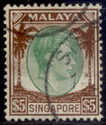 Singapore Gvi Sg15, $5 Green & Brown, Fine Used.