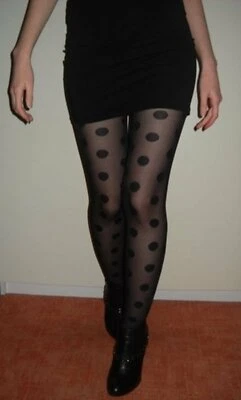 sexy Strumpfhose Pants schwarz große Punkte H&M -MUSTERFOTO- M 38 40 NEU - Bild 1 von 2