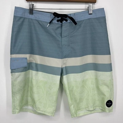 Rip Curl Swim Trunks Men's Size 34 Blue Floral Striped Drawstring - Image 1 of 4