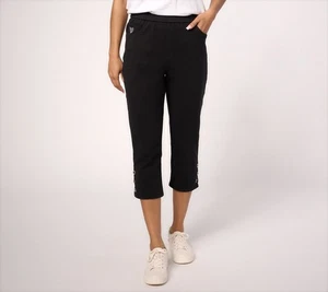 Quacker Factory Women's Pants Sz L Short DreamJeannes Grommet Black A684989 - Picture 1 of 4