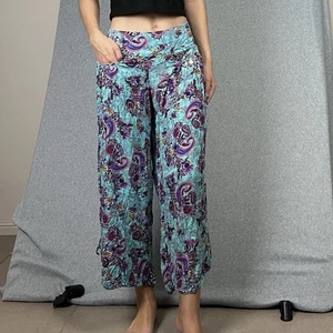 Quelque Orientique Pants Womens 14 L Harem Paisley Wide Leg Hippie Boho Resort - Picture 1 of 18