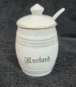 Fine China - White With Gold - Lidded Mustard Pot And Spoon.  - Picture 1 of 5