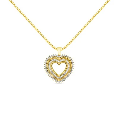 Ожерелье с круглой подвеской из желтого золота 14 карат с покрытием из стерлингового серебра 925 пробы и бриллиантами - Изображение 1 из 4