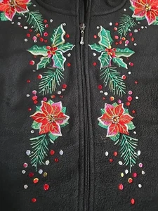 Quacker Factory Poinsetta Christmas Holiday Fleece Vest Rhinestone Sz 2x Plus - Picture 1 of 14