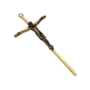 Vintage Crucifix Jesus Christ INRI Religious Wall Hanging Bronze Tone 7"x3.5" - Picture 1 of 9