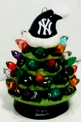 New York Yankees Ceramic Christmas Tree LED Ornament 4 Inch with Santa Hat - Image 1 of 2
