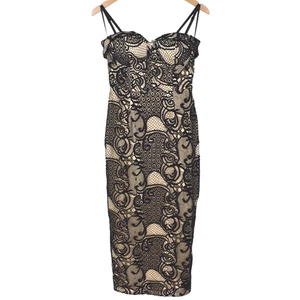 Vestido midi de cóctel Isla negro de encaje con hombros descubiertos talla M 10 12 - Imagen 1 de 7