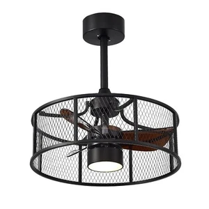 20“ Modern Ceiling Fan with Light, Black Caged Ceiling Fan with Remote Control, - Picture 1 of 7