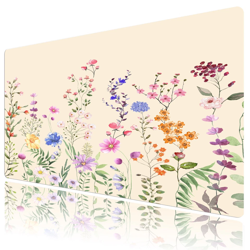 Cute Floral Mouse Pad Wildflower Beige Desk Mat for Keyboard and Mouse Desk Pad - Image 1 of 4