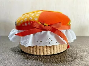 5" Round Quilted Top Wicker Sewing Basket ***Fun and Funky*** - Picture 1 of 7