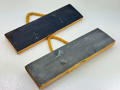 Pair of Handcrafted Message Chalk Board Signs w/ Rope Hangers 12" x 3.25" x .75" - Image 1 of 4