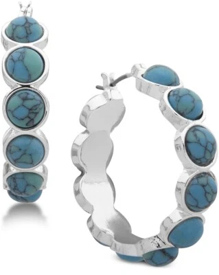 $38 Lauren Ralph Lauren Tono Plata Piedra Azul Mediano 1-1/4" Aro Pendientes A60 Foto 1 de 4