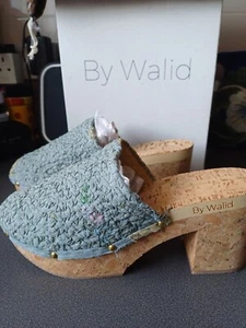 BY WALID Damen Taschentuch 50 Blau Patchwork Nieten Kork Clogs EU40 UK7  - Bild 1 von 10