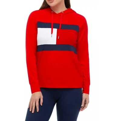 new Sz EXTRA LARGE Tommy Hilfiger Sport Women's RED Long Sleeve Hooded T-Shirt - Image 1 of 4